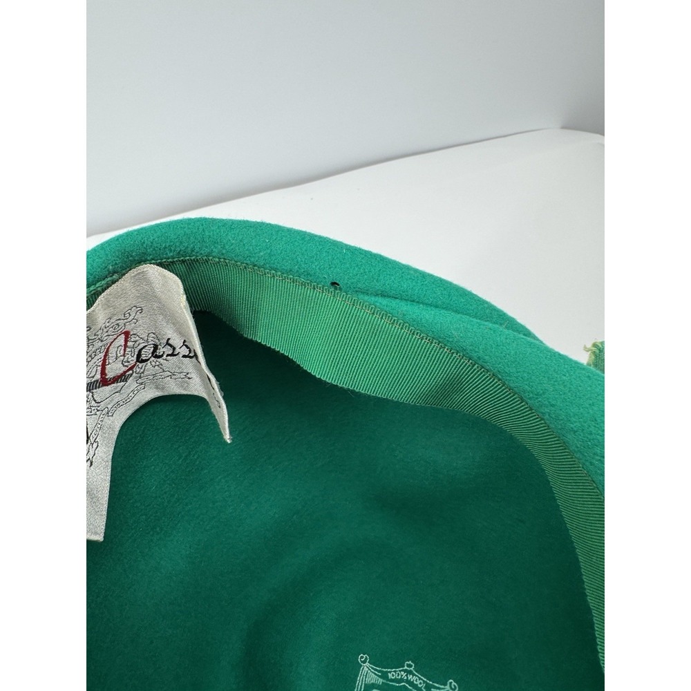 Vintage 60's Oleg Cassini Green Wool Cloche Hat Union Made Equestrian Chic - Picture 15 of 16